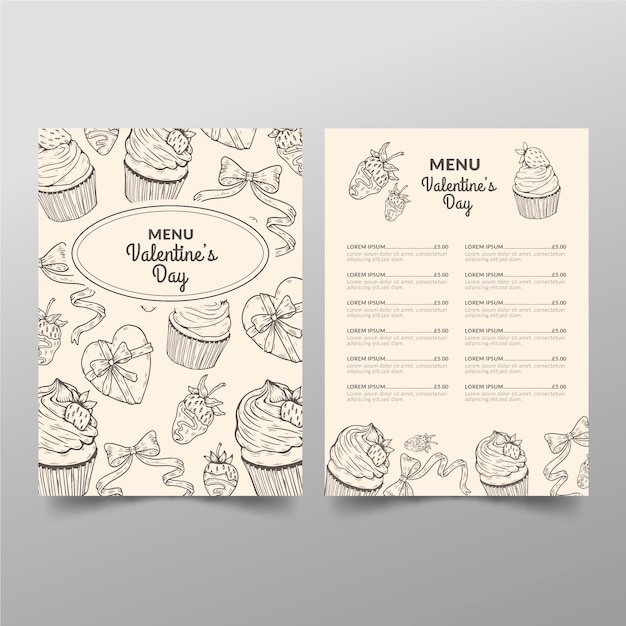 Free vector vintage valentine's day menu template