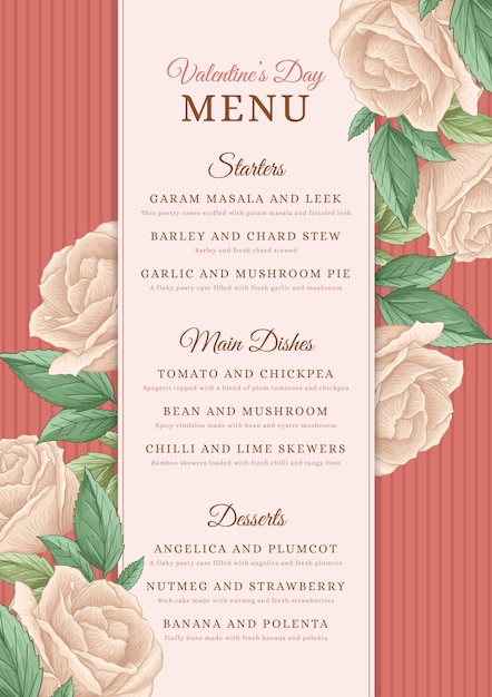 Modello di menu vintage di san valentino