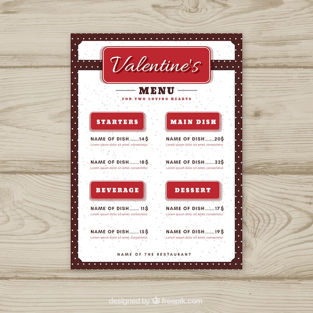 Vintage valentine's day menu