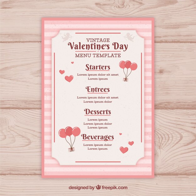Vintage valentine's day menu