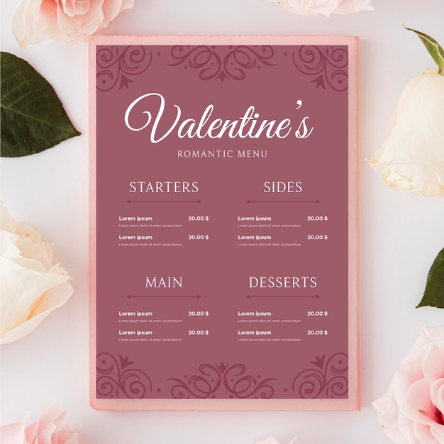 Menu di san valentino vintage