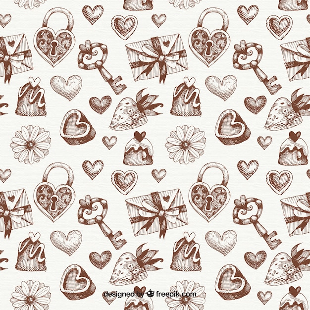 Vintage valentine sketches pattern