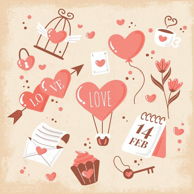 Free vector vintage valentines day element collection