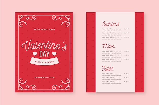 Free vector vintage valentines day menu template