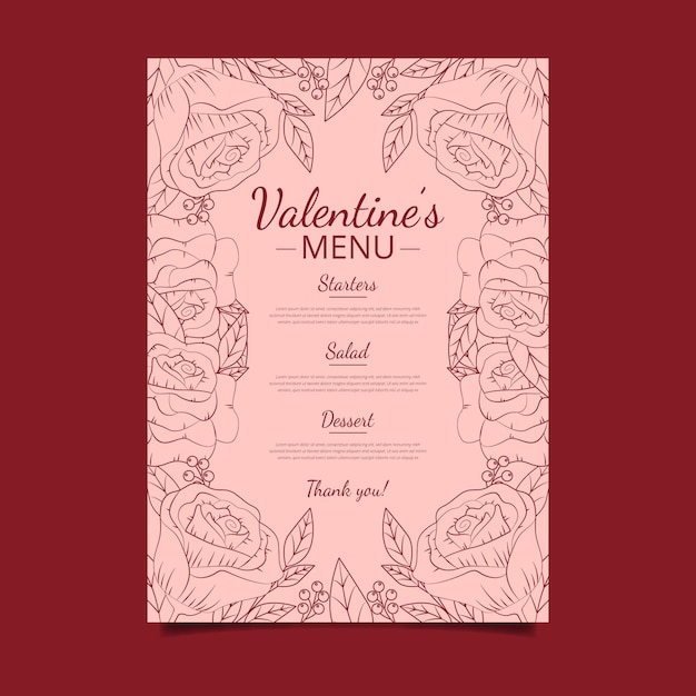 Free vector vintage valentines day menu template