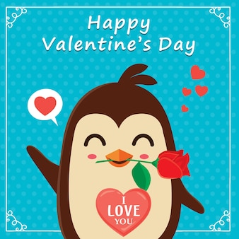 Vintage valentines day poster design with penguin