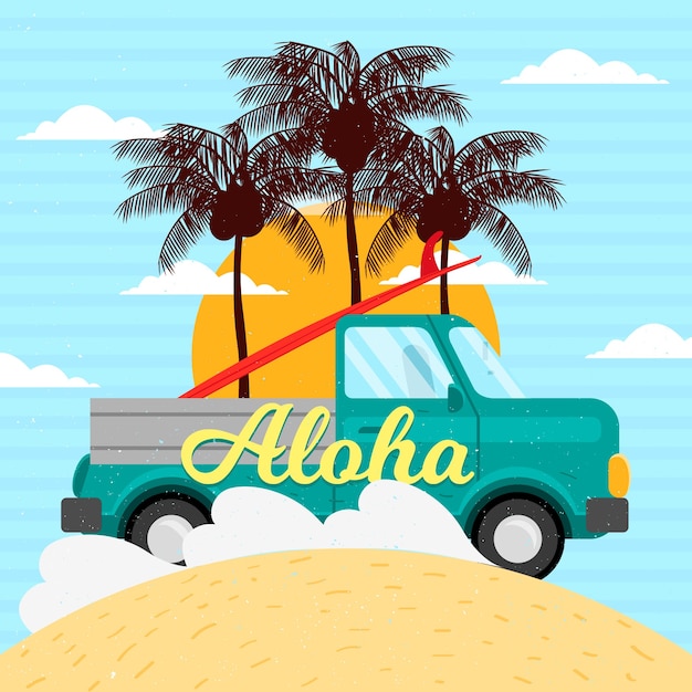 Free vector vintage van wallpaper with palm trees