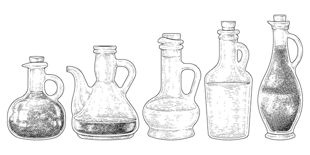 Бесплатное векторное изображение Винтажное разнообразие стеклянной кружки jar с пробкой коллекция рисованной эскиз векторные иллюстрации
