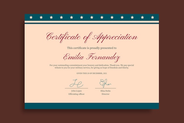 Free vector vintage veteran appreciation certificate