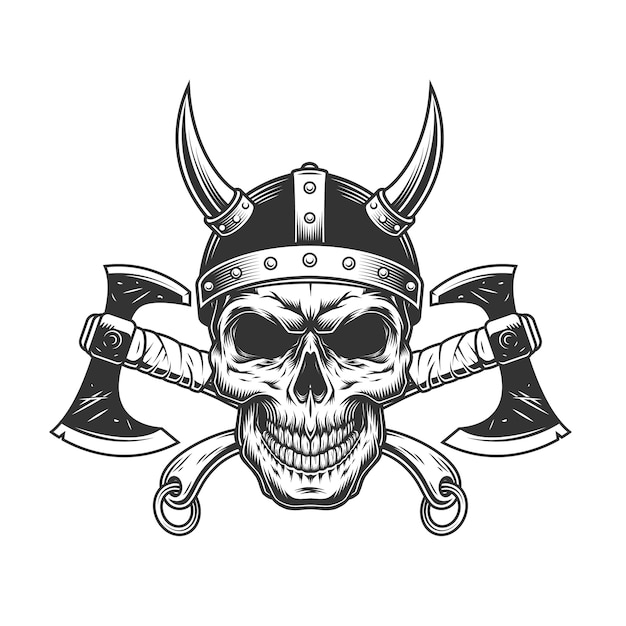 Free vector vintage viking skull in horned helmet