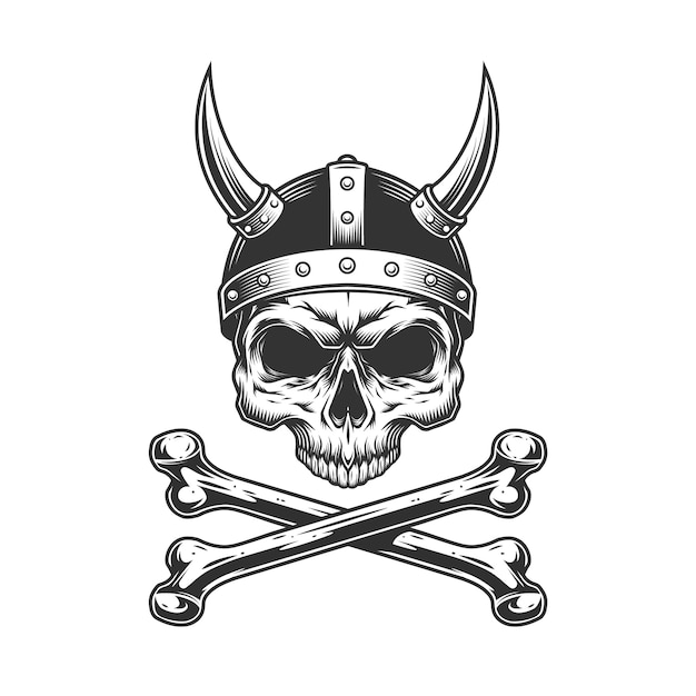 Free vector vintage viking skull in horned helmet