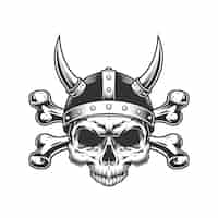 Free vector vintage viking skull in horned helmet