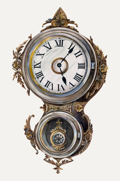 Винтажные настенные часы векторная иллюстрация, ремикс из работы питера коннина