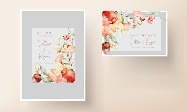 Free vector vintage watercolor hand drawn botanical apple and floral invitation card