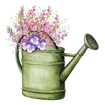 Premium Vector Boots Watercan And Beautiful Flowers In A Pot Premium Vector Boots Watercan And Beautiful Flowers In A Pot