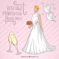 Free vector vintage wedding bride dress design