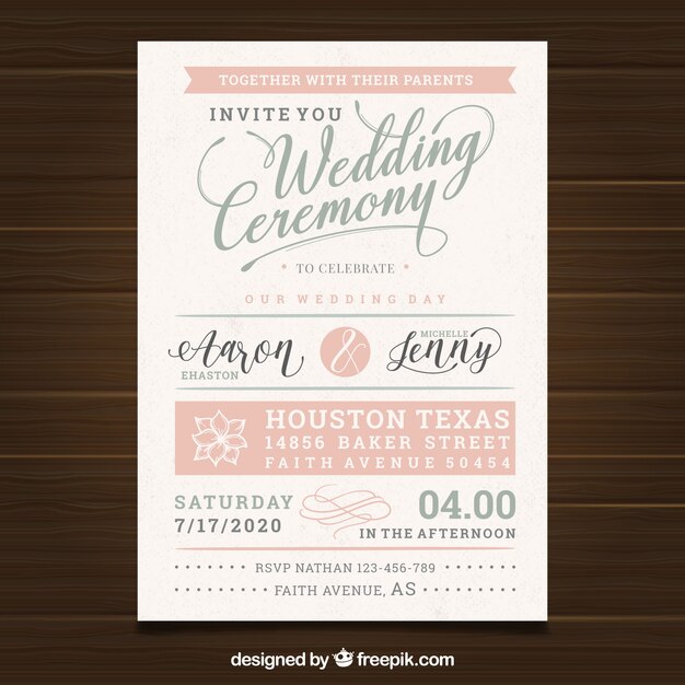 Free vector vintage wedding card template with elegant style