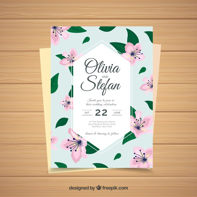 Vintage wedding card template with floral style