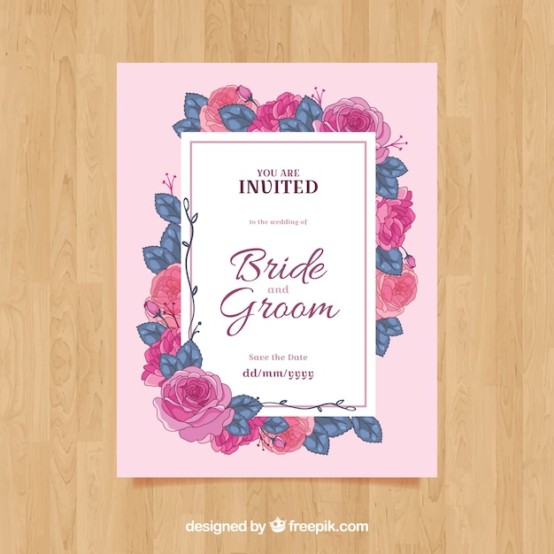 Free vector vintage wedding card template with floral style