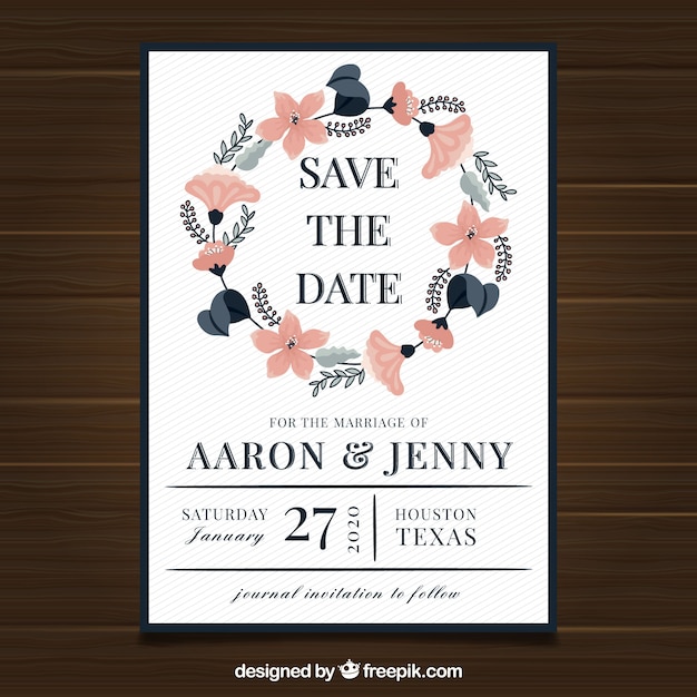 Free vector vintage wedding card template with floral style