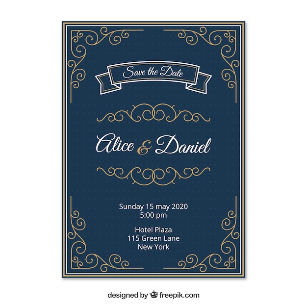 Free vector vintage wedding card template with retro style