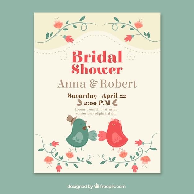 Free vector vintage wedding card with birds