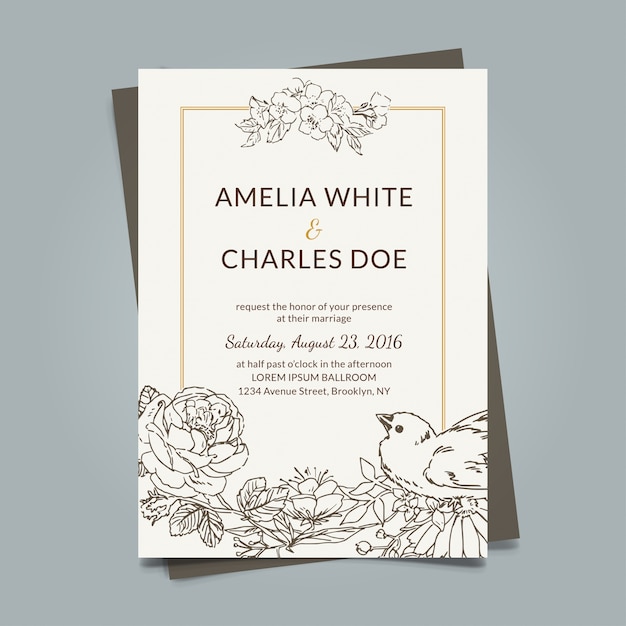 Free vector vintage wedding card with hand drawn elements