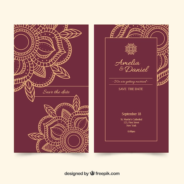 Free vector vintage wedding card with mandalas