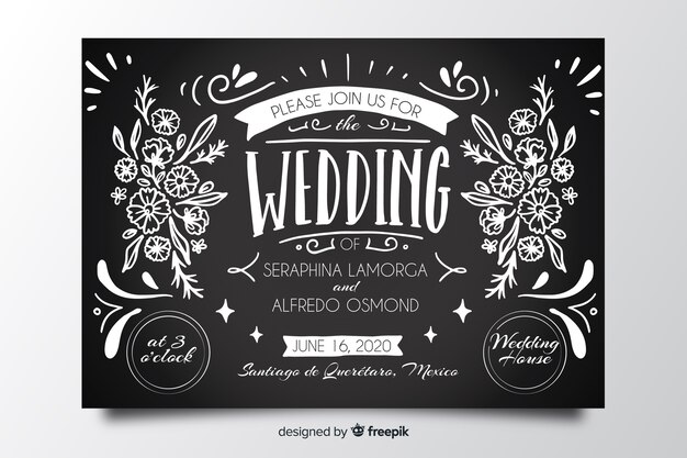 vintage wedding invitation on blackboard template