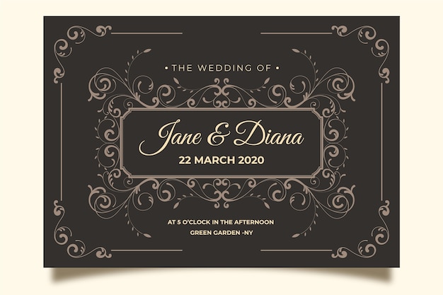 Free vector vintage wedding invitation on brown background