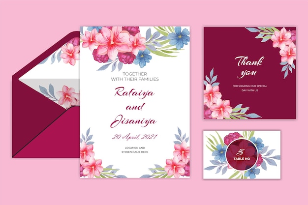 Vintage Wedding invitation card with flower and leaves