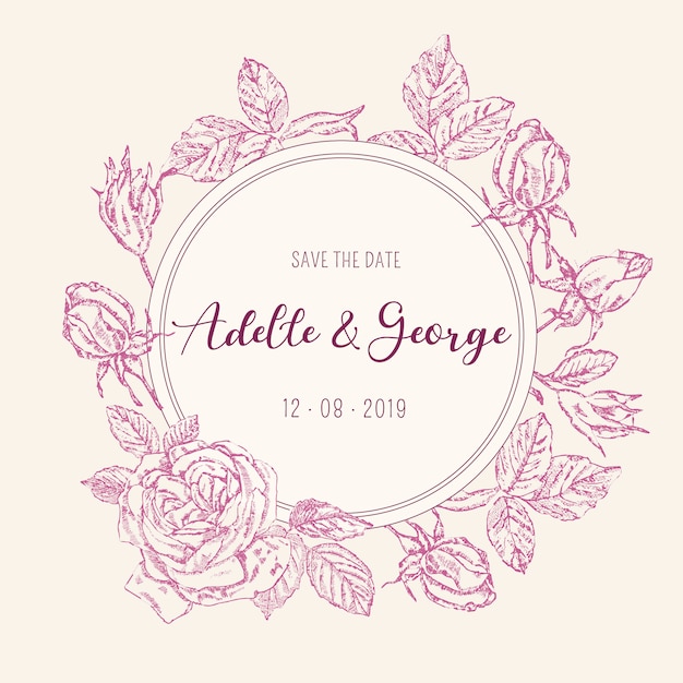 Vintage wedding invitation card with roses