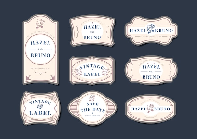 Free vector vintage wedding invitation label vector set