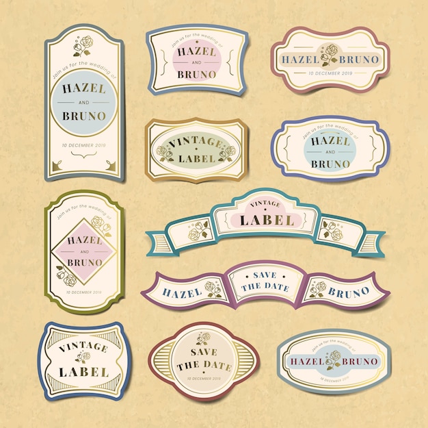 Free vector vintage wedding invitation label vector set