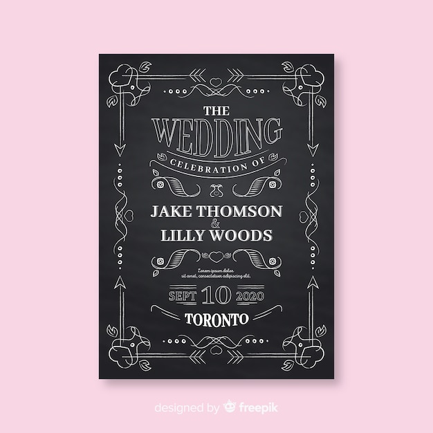 Vintage wedding invitation template on blackboard