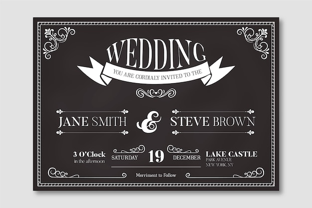 Vintage wedding invitation template on blackboard