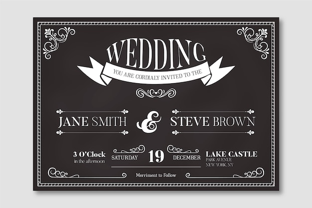 vintage wedding invitation template on blackboard