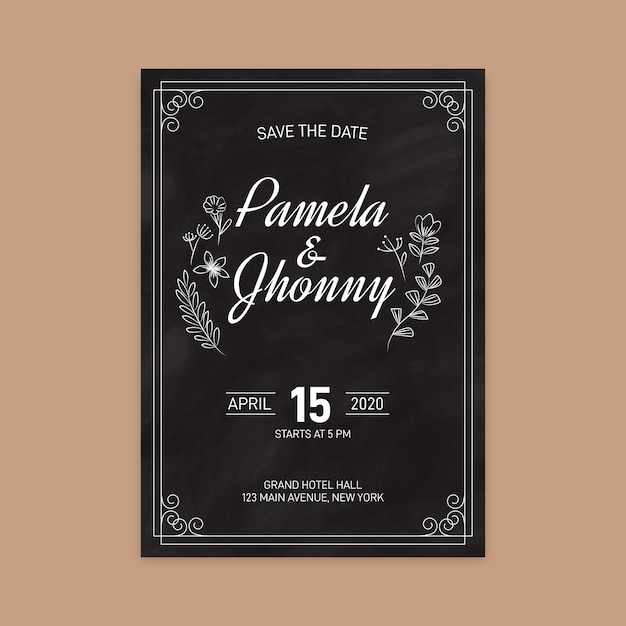 Vintage wedding invitation template on blackboard