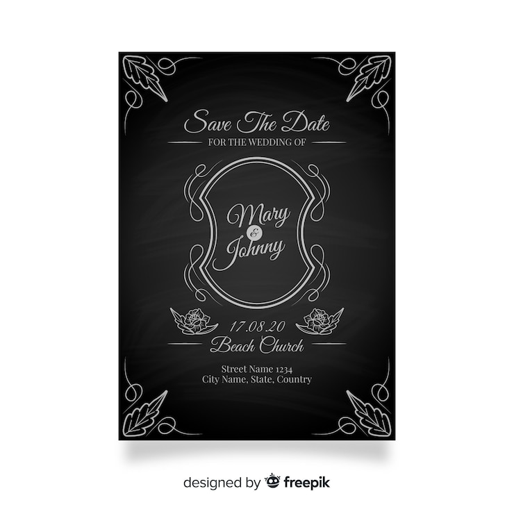 Free Vector vintage wedding invitation template on blackboard