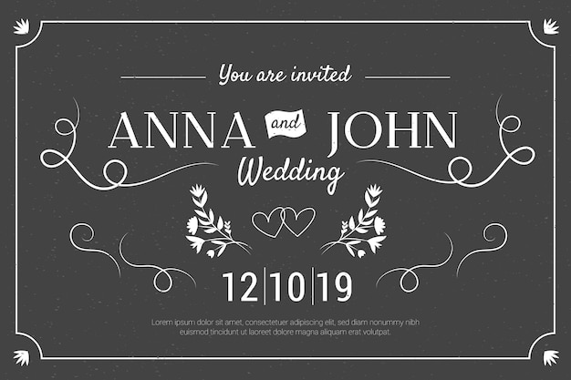 Free vector vintage wedding invitation template on blackboard