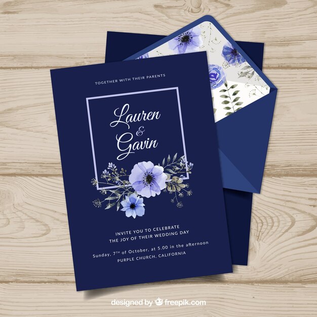 Vintage wedding invitation template with floral style