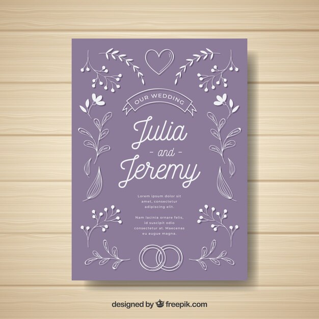 Vintage wedding invitation template with floral style