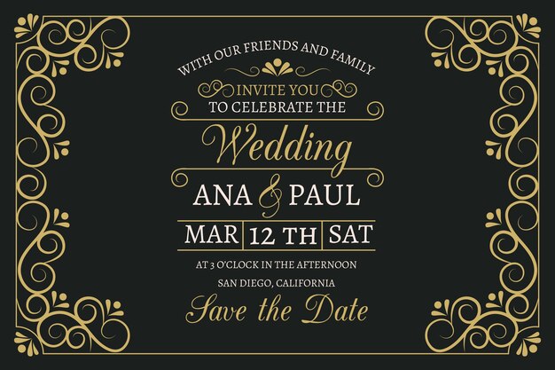 Vintage wedding invitation with lovely lettering template