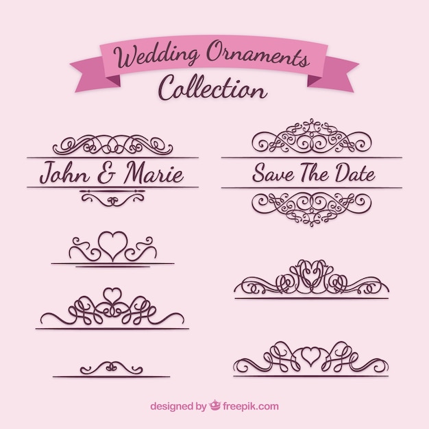 Free vector vintage wedding ornaments collection