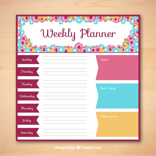 Free vector vintage weekly planner with flowers