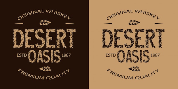 Free vector vintage whiskey monochrome emblem set