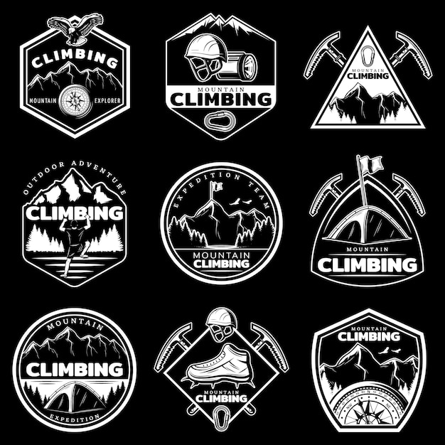 Free vector vintage white mountain climbing logos set