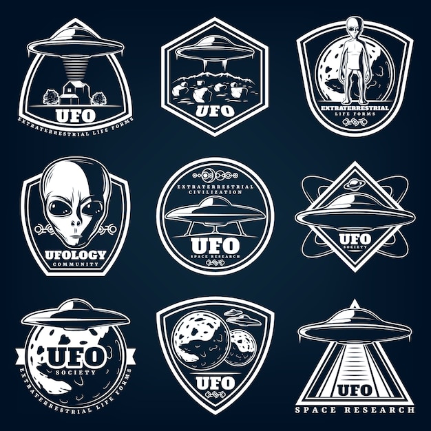 Free vector vintage white ufology labels set