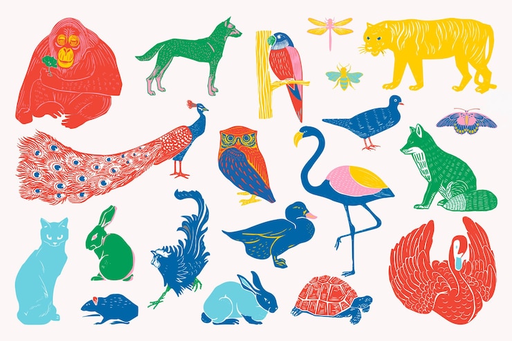 Free Vector vintage wild animals vector illustration collection