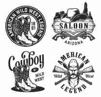 Free vector vintage wild west emblems set